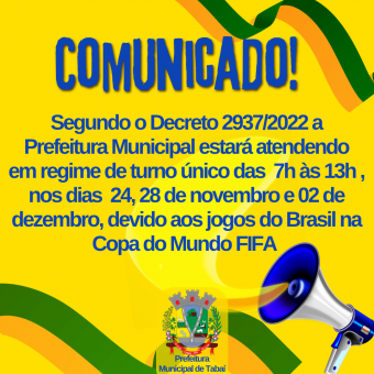 Horários da Prefeitura Municipal em Dias de Jogos do Brasil