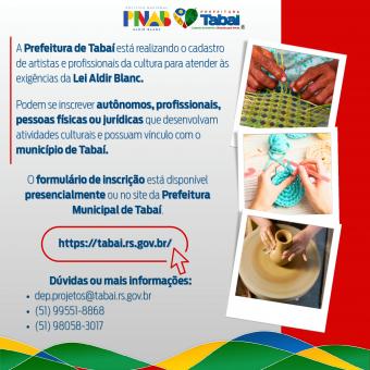 Cadastro de Trabalhadores da Cultura para a Lei Aldir Blanc em Tabaí